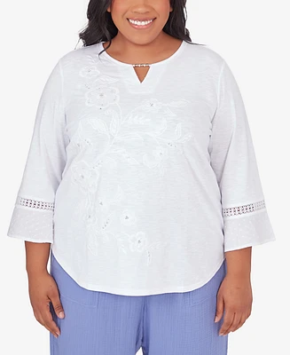 Alfred Dunner Plus Blue Bayou White Floral Top