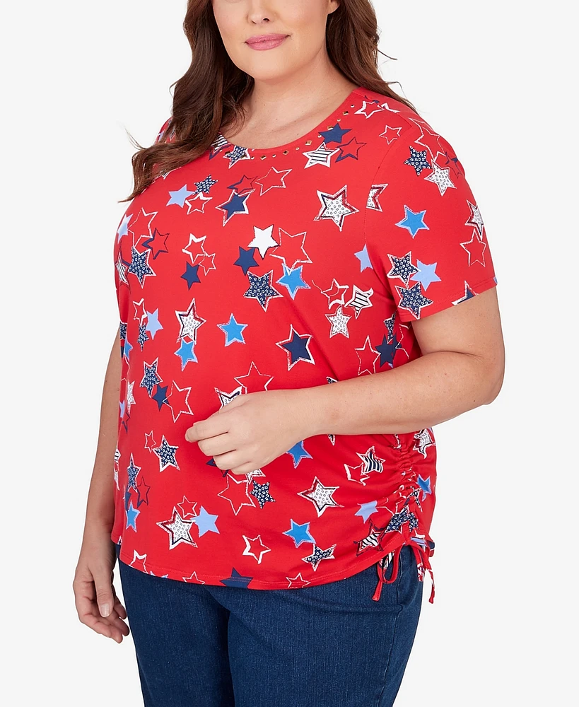 Alfred Dunner Plus Stars Side Tie Short Sleeve Tee