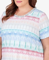 Alfred Dunner Plus Size Biadere Double Strap Short Sleeve Tee