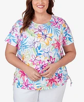 Alfred Dunner Plus Floral Leaf Side Tie Short Sleeve Tee