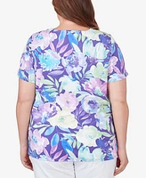 Alfred Dunner Plus Pleated Neck Floral Short Sleeve Tee