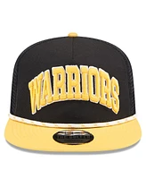 New Era Men's Black/Gold Golden State Warriors Throwback Team Arch Golfer Snapback Hat