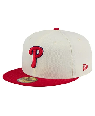 New Era Men's Cream Philadelphia Phillies Evergreen Chrome 59Fifty Fitted Hat