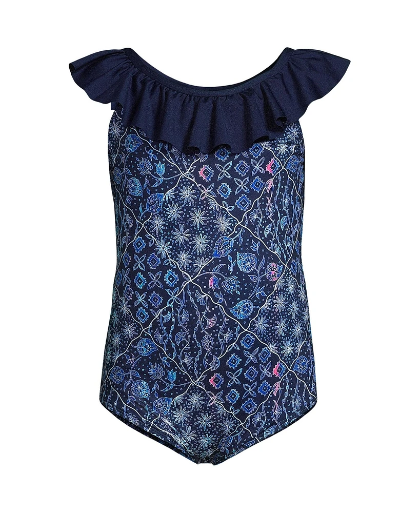 Lands' End Girls Scoop Ruffle Neck One Piece Swimsuit