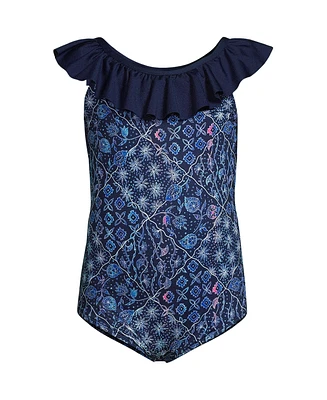Lands' End Girls Scoop Ruffle Neck One Piece Swimsuit