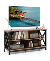 Slickblue Wooden Tv Stand Entertainment for TVs up to 55 Inch with X-Shaped Frame
