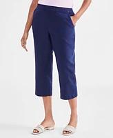 Charter Club Women's 100% Linen Solid Cropped Pull-On Pants, Created for Macy's