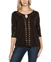 Belldini Women's Embellished Keyhole Knit Top