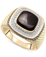 Men's Onyx & Diamond (1/5 ct. t.w.) Brick Texture Ring in 14k Gold-Plated Sterling Silver