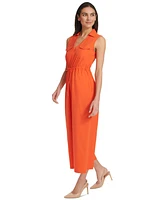 Calvin Klein Women's Collared V-Neck Straight-Leg Jumpsuit