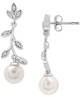 Cultured Freshwater Pearl (5mm) & Diamond Accent Vine Drop Earrings in Sterling Silver