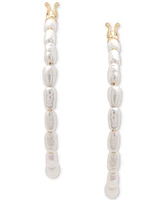 Cultured Freshwater Pearl (5 x 2-1/2mm) Medium Hoop Earrings in 10k Gold, 1-1/4"