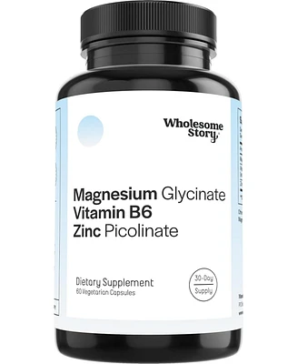 Wholesome Story Magnesium Glycinate + Vitamin B6 + Zinc Picolinate Capsules, Supports Reproductive Health and Hormonal Balance, 60ct