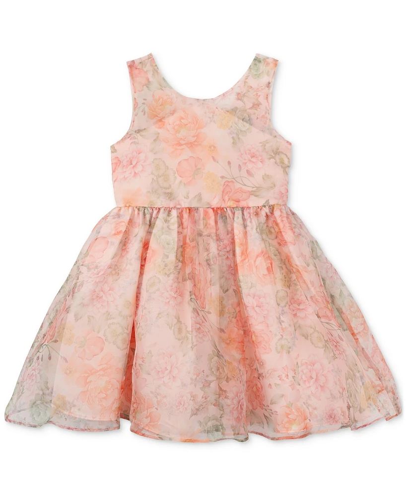 Rare Editions Toddler & Little Girls Illusion-Bodice Floral-Print Organza Social Dress