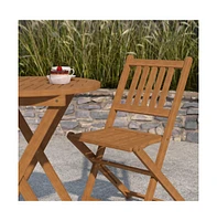 Stora Three Piece Solid Acacia Wood Folding Patio Bistro Set With Lightweight Round Table And Two Chairs