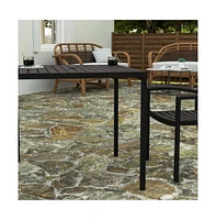 Merrick Lane Faux Teak Outdoor Dining Table With Powder Coated Steel Frame And Umbrella Hole