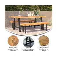 Zuli Solid Acacia Wood Dining Table With Metal Legs For Indoor And Outdoor Use