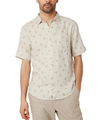 Frank And Oak Men's Relaxed Fit Short Sleeve Floral Print Button-Front Linen Shirt