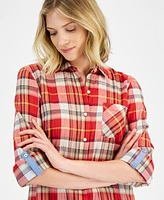 Nautica Jeans Women's Bayfront Plaid Roll-Tab Shirt