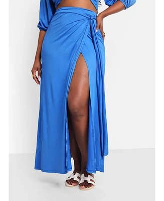 Rebdolls Plus Size Ariana High Slit Maxi Wrap Skirt
