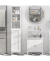 Homcom Bathroom Cabinet Cupboard Shelving Storage Unit w/ Door & 6 Shelves