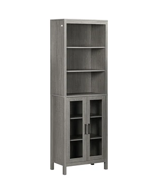 Kleankin Tall Bathroom Storage Cabinet with 3 Tier Shelf, Glass Door Cupboard, Freestanding Linen Tower with Adjustable Shelves