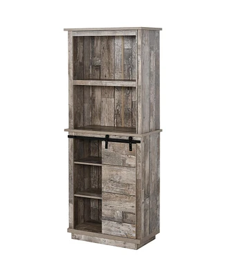 Homcom Freestanding Rustic Kitchen Pantry Storage Cabinet with Barn Door Design