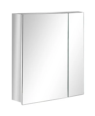 Kleankin Wall-Mounted Bathroom Medicine Cabinet, Wall Mirror Cabinet with Hinged Doors, Storage Shelves for Living Room and Laundry Room, Silver