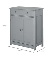 Kleankin Bathroom Cabinet Storage Cupboard & 2 Drawers Double Door Shelf, Grey