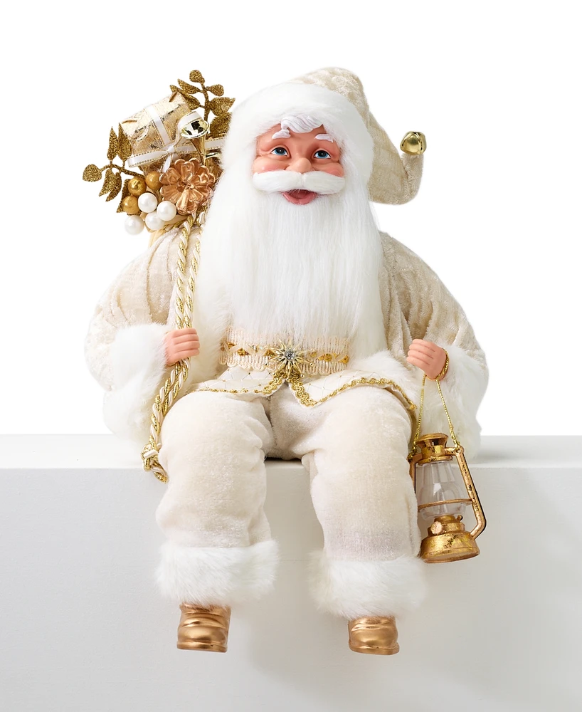 Holiday Lane Gold & White Santa with Lantern and Gifts, Created for Macy's