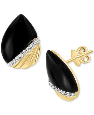 Effy Onyx & Diamond (1/10 ct. t.w.) Pear-Shaped Ridged Stud Earrings in 14k Gold