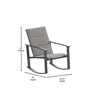 Brevyn 3 Piece Outdoor Bistro Set With Flex Comfort Rocking Chairs And Steel Framed Glass Top Table