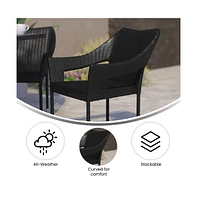 Embry All-Weather Indoor/Outdoor Stacking Patio Dining Chairs With Steel Frame And Weather Resistant Pe Rattan
