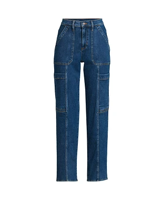 Lands' End Women's Denim High Rise Utility Cargo Ankle Jeans