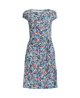 Lands' End Women's Cap Sleeve Tie Waist Dress