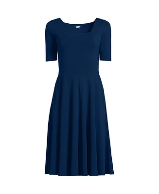 Lands' End Women's Elbow Sleeve Fit and Flatter Dress