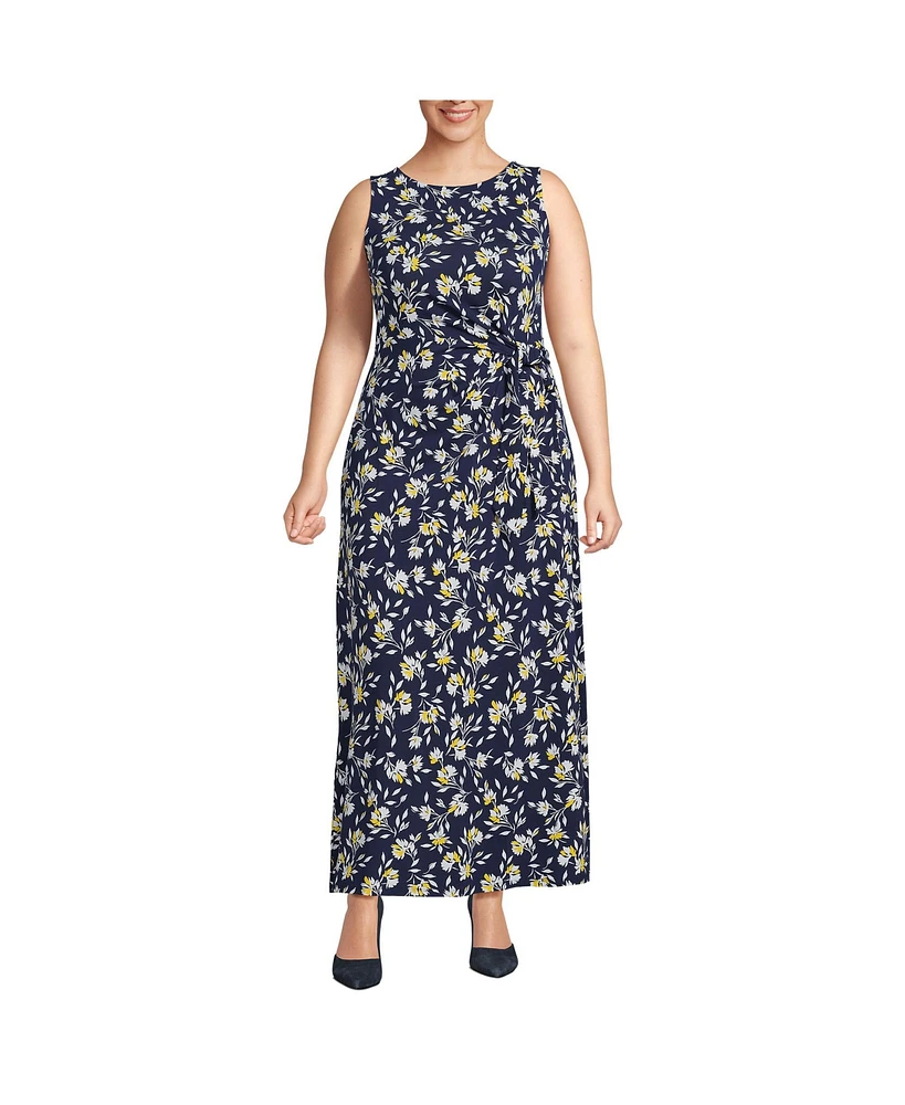 Lands' End Women's Plus Size Women's Sleeveless Tie Waist Maxi Dress