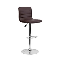 Modern Vinyl Adjustable Height Barstool With Horizontal Stitch Back, Set Of 2