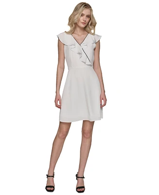 Karl Lagerfeld Paris Women's Ruffled Cap-Sleeve A-Line Dress