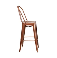 Sabine Metal Indoor-Outdoor Barstool With Vertical Slat Back And Integrated Footrest