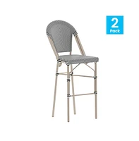 Merrick Lane Mael Set Of Two Stacking Bistro Style Bar Stools With Textilene Backs And Seats Metal Frames For Indoor/Outdoor Use