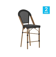 Mael Set Of Two Stacking Bistro Style Counter Stools With Textilene Backs And Seats Metal Frames For Indoor/Outdoor Use