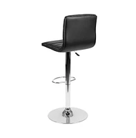 Modern Vinyl Adjustable Height Barstool With Horizontal Stitch Back, Set Of 2