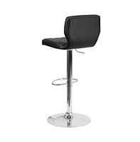 Set Of Two Swivel Bar Stools With Vertical Stitched Back And Adjustable Chrome Base Footrest