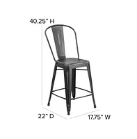 Sabine Metal Indoor-Outdoor Counter Stool With Vertical Slat Back And Integrated Footrest