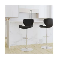 Merrick Lane Quincy Adjustable Height Barstool Contemporary Bar Stool With Curved Back And Metal Base Footrest