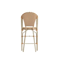 Celia Set Of Two Indoor/Outdoor Stacking Bistro Counter Stools With White And Gray Patterned Seats Backs & Bamboo Finished Metal Frames