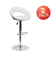 2 Pack Contemporary Vinyl Rounded Orbit-Style Back Adjustable Height Barstool With Chrome Base