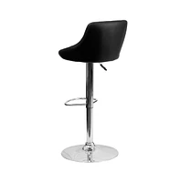 2 Pack Contemporary Vinyl Bucket Seat Adjustable Height Barstool With Diamond Pattern Back And Chrome Base