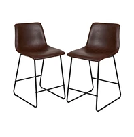 24 Inch Faux Counter Height Bucket Seat Stools, Set Of 2